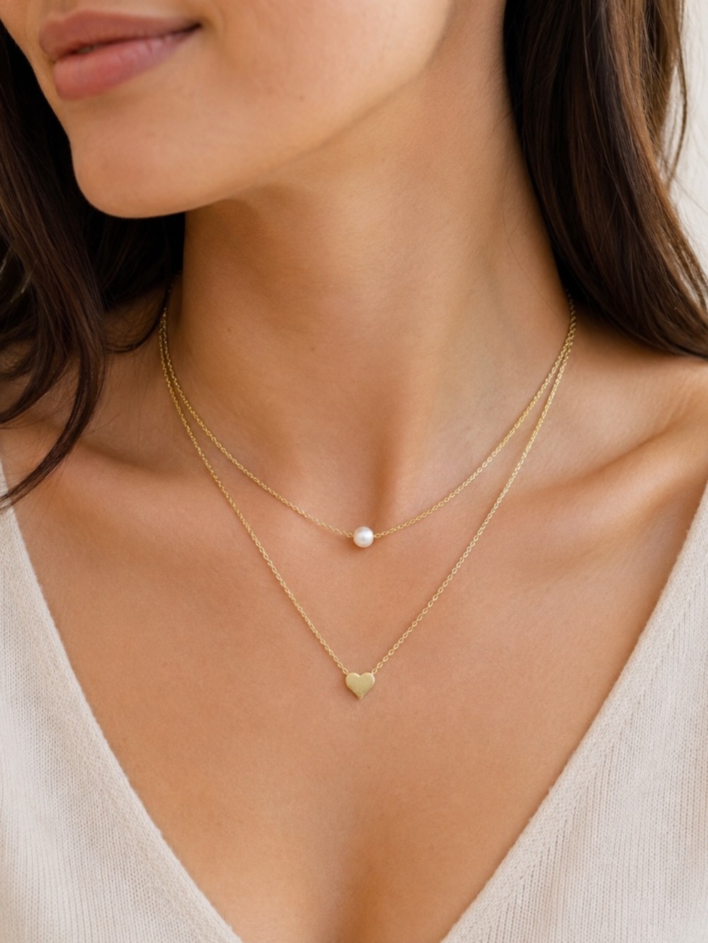 New Heart Pearl Necklace Handmade 14k Gold over Sterling Silver